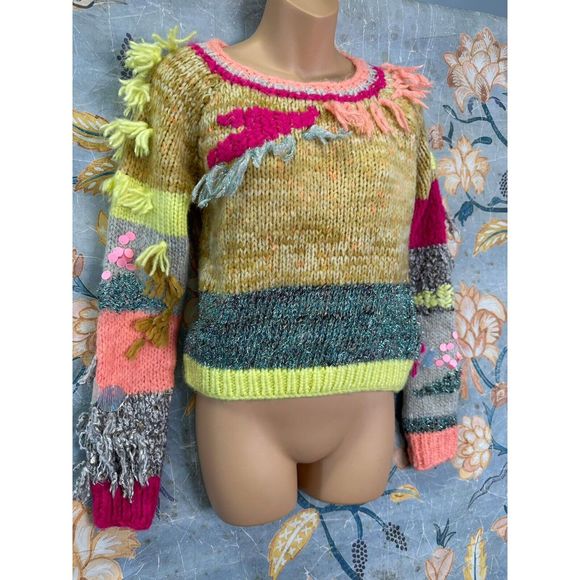 Anthropologie Fringed Colorblock Sweater - Picture 5 of 8